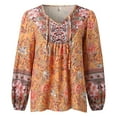 thumbnail image 4 of Womens Shirts Tops Fashion Loose V Neck Printed Loose Casual Long Sleeves Boho Fall Clothes for Women Tees Blouses Orange Size XL, 4 of 5