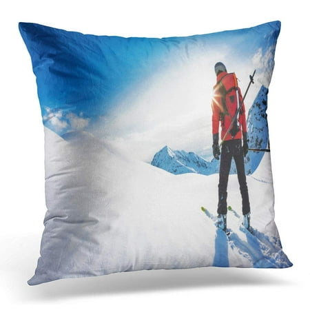 ECCOT Red Ski Skiing Rear View of Skier in Powder Snow Italian Alps Europe White Fun Pillowcase Pillow Cover Cushion Case 16x16
