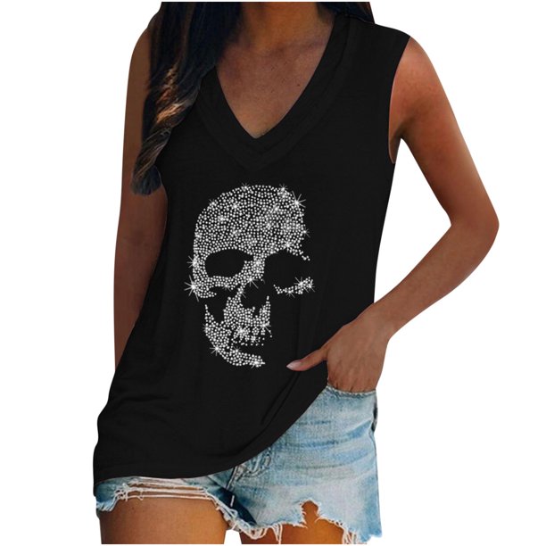 Moda mujer damas cuello en V suelta Tops Casual camiseta sin mangas blusa chaleco Pompotops lopia998455