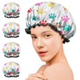 thumbnail image 7 of Shower Caps,Colorful Dog Paw Footprint Waterproof Shower Cap for Women 4 Pieces,Double Reusable Hair Cover for Shower PEVA Elastic Stretch Hem, 7 of 7
