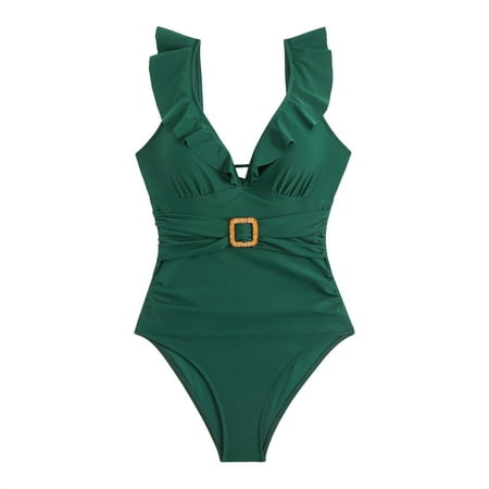 Xiangyun Tummy Control Swimsuits for Women Swim Suits for Women 2025 One Piece Swimsuit Women Womens Holidays Summer V Neck Solid Casual Swimsuit Bikini One Piece Thong Swimsuit Women Green 2XL