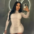thumbnail image 2 of Women's Snake Print O-Neck Long Sleeve Hips Wrapped Mini Dress, Sexy, 2 of 22