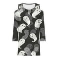 thumbnail image 4 of Fartey Halloween Mini Dresses for Women 2024 Cute Spooky Print Cold Shoulder Dress Ring Hole Strap Long Sleeve Dress Elegant V Neck Tunic Dresses, 4 of 5