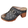 thumbnail image 6 of Mules Sandals for Women Trendy Embroidery Buckle Strap Chunky Heeled Slides Slip on Peep Toe Backless Heels Black Size 7, 6 of 6
