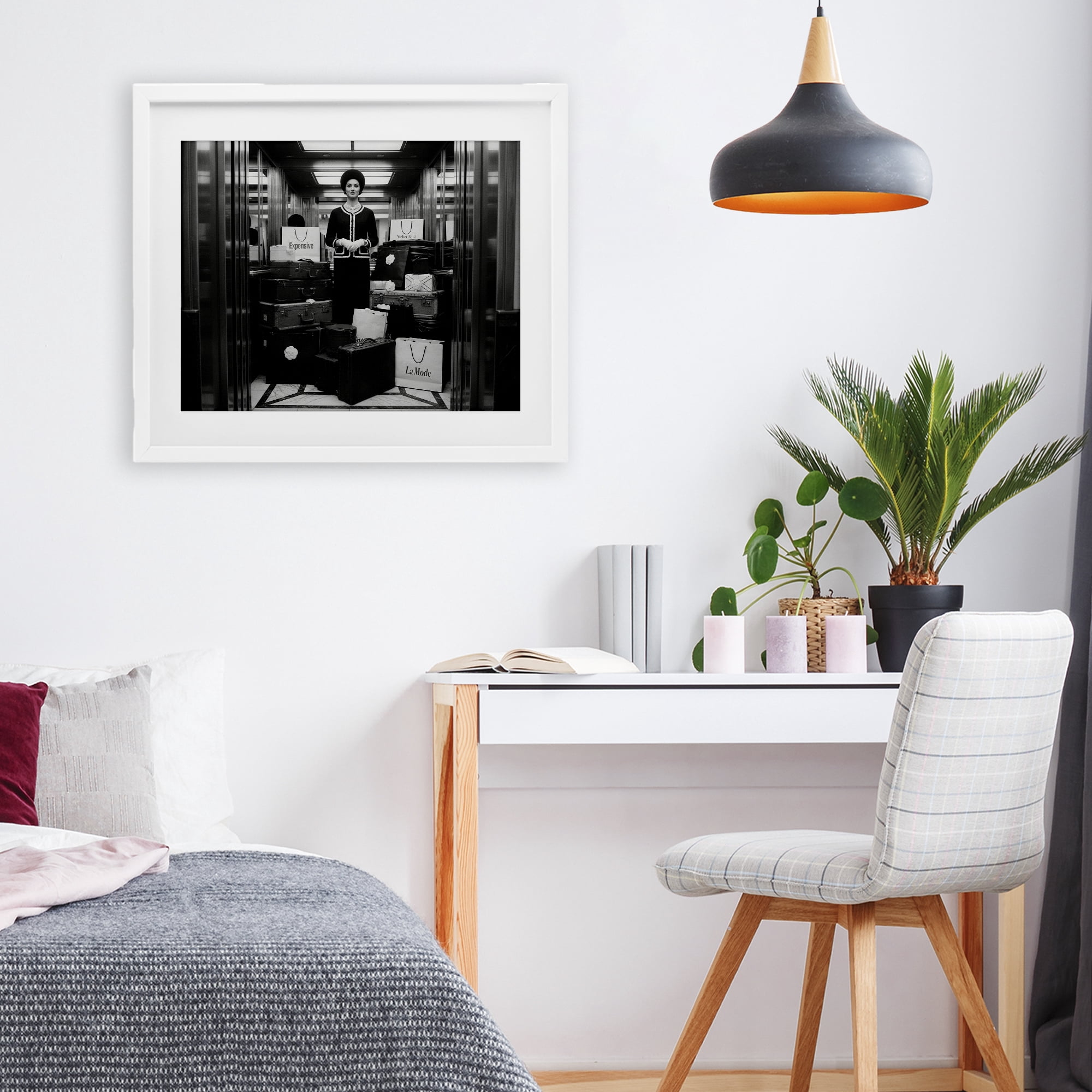 Stupell Industries Elevator Chic Shopping White Framed Print Under Glass, design by A Barefoot Stylist