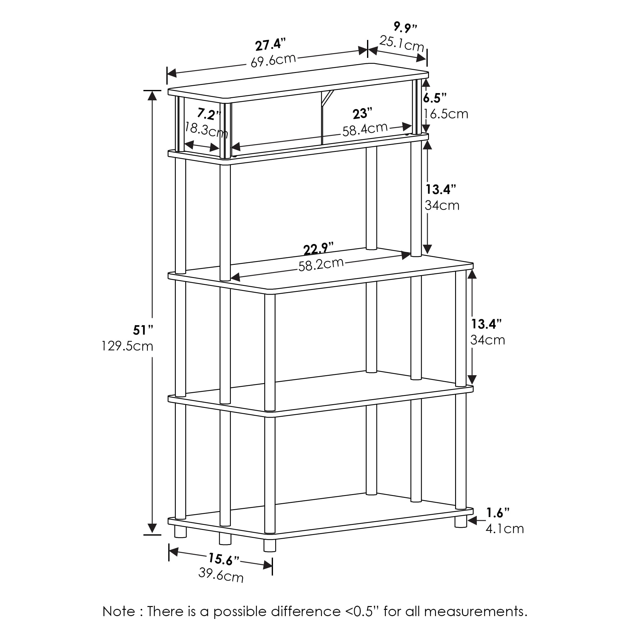 Furinno Turn-N-Tube Toolless Storage Shelf with Top Cabinet, Columbia Walnut/Black