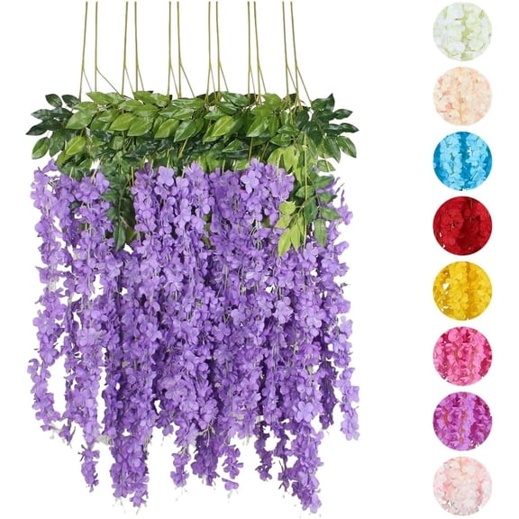 Flores Artificiales De Decoracion Glicina Colgantes De Wisteria para Jardín Exterior Hogar Fiesta Boda Plantas Artificiales Decorativas Flores Artificiales Realistas (Morado 12 Piezas)