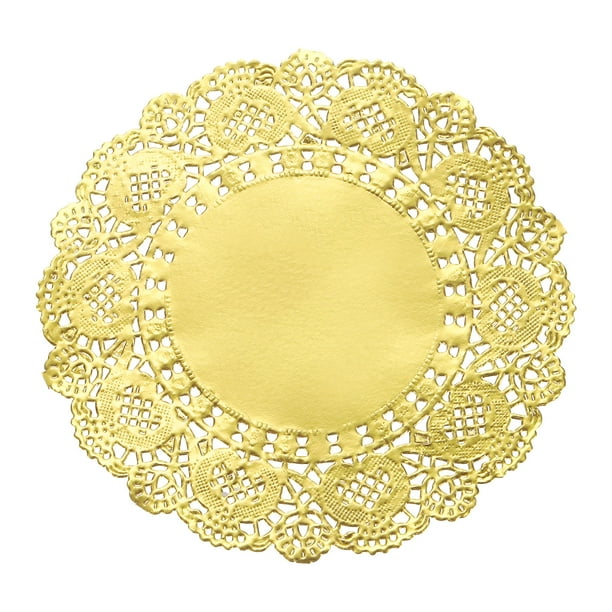 Uxcell 250 Pcs Servilletas de Papel de 5.5 Pulgadas Redondas de Encaje Decorativas, Papeles Desechables para Comidas y Fiestas, Dorado