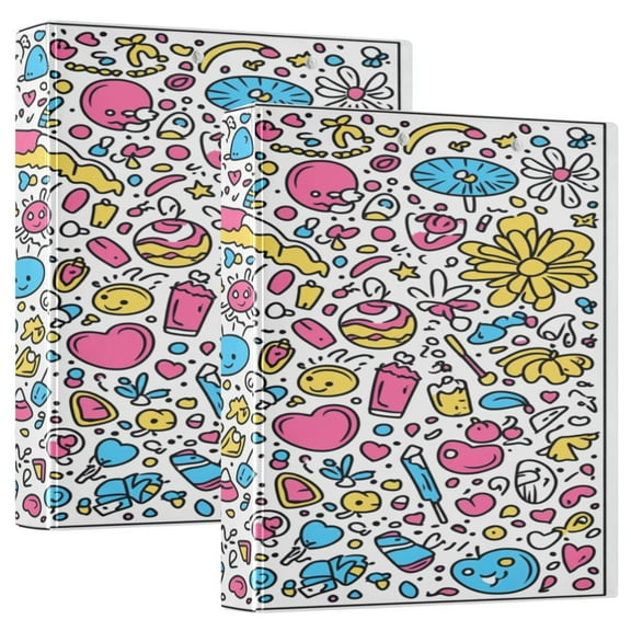 Cartoon Pattern 12.4x10.6in PVC Round Ring Binder, D-Ring 3-Hole, Metal Clip, 200 Sheets