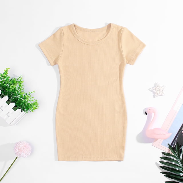 YUTK Bébés Filles 2 Pcs, Robe d'Été pour Bébé Fille Mignonne de Couleur Unie à Manches Courtes et Col Rond en Solde Kaki