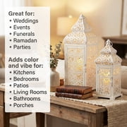 Temple Moroccan Style Lantern Decorative Candle Holder for Home Decor, White, Set of 2
