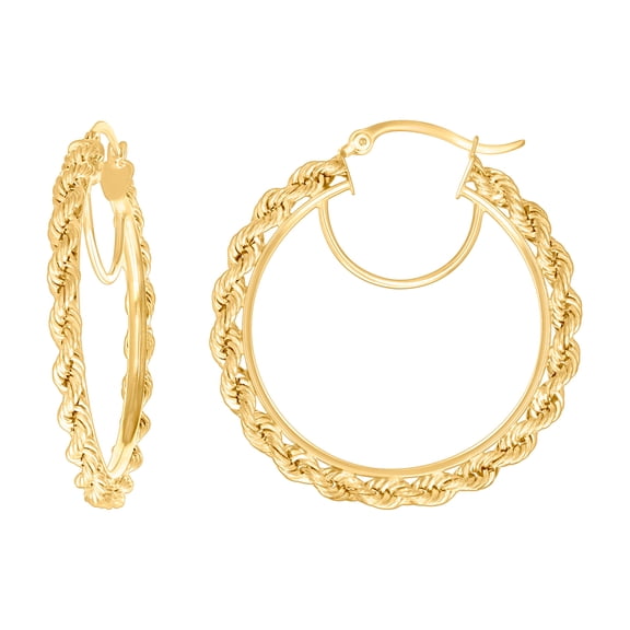 10k Yellow Gold Womens Fancy Twisted Rope Hoop Earrings 38x3mm Wide Hoop Earring for Women