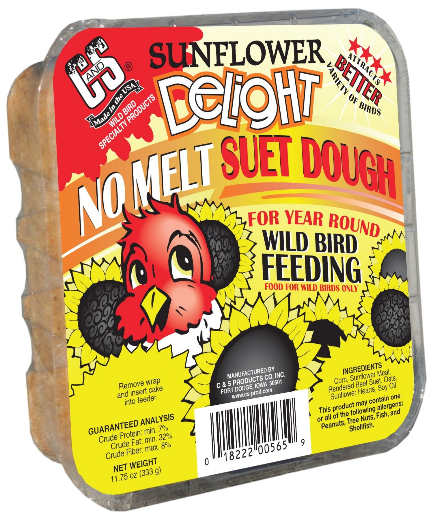 C&S Products Sunflower Delight Suet, 11.75 oz, Wild Bird Food, 12 Pack, Fresh