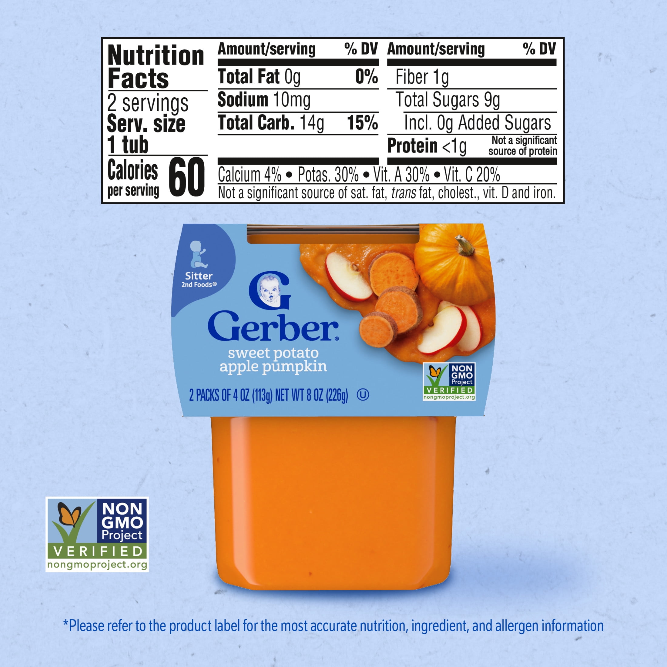 (12 pack) Gerber 2nd Foods Natural for Baby Veggie Power Baby Food, Sweet Potato Apple Pumpkin, 4 oz Tubs (2 Pack)