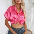 thumbnail image 2 of yillto Satin Button down Shirts for Women Short Sleeve Office Blouse Casual Business V Neck Silk Tops, 2 of 7