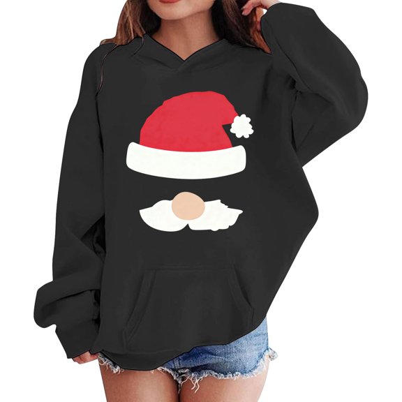 Toddler Girls Graphic Hoodie Christmas Print Long Sleeve Hooded Sweatshirt Festive Pullover Top Size 1-2T ,Black