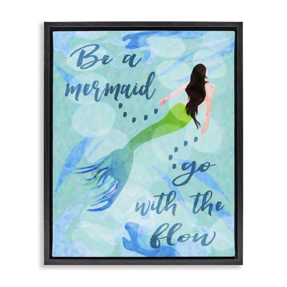 Stupell Industries Eclectic Go With Flow Mermaid Black Floating Frame Canvas Art, 17 x 21, by Graffitee Studios