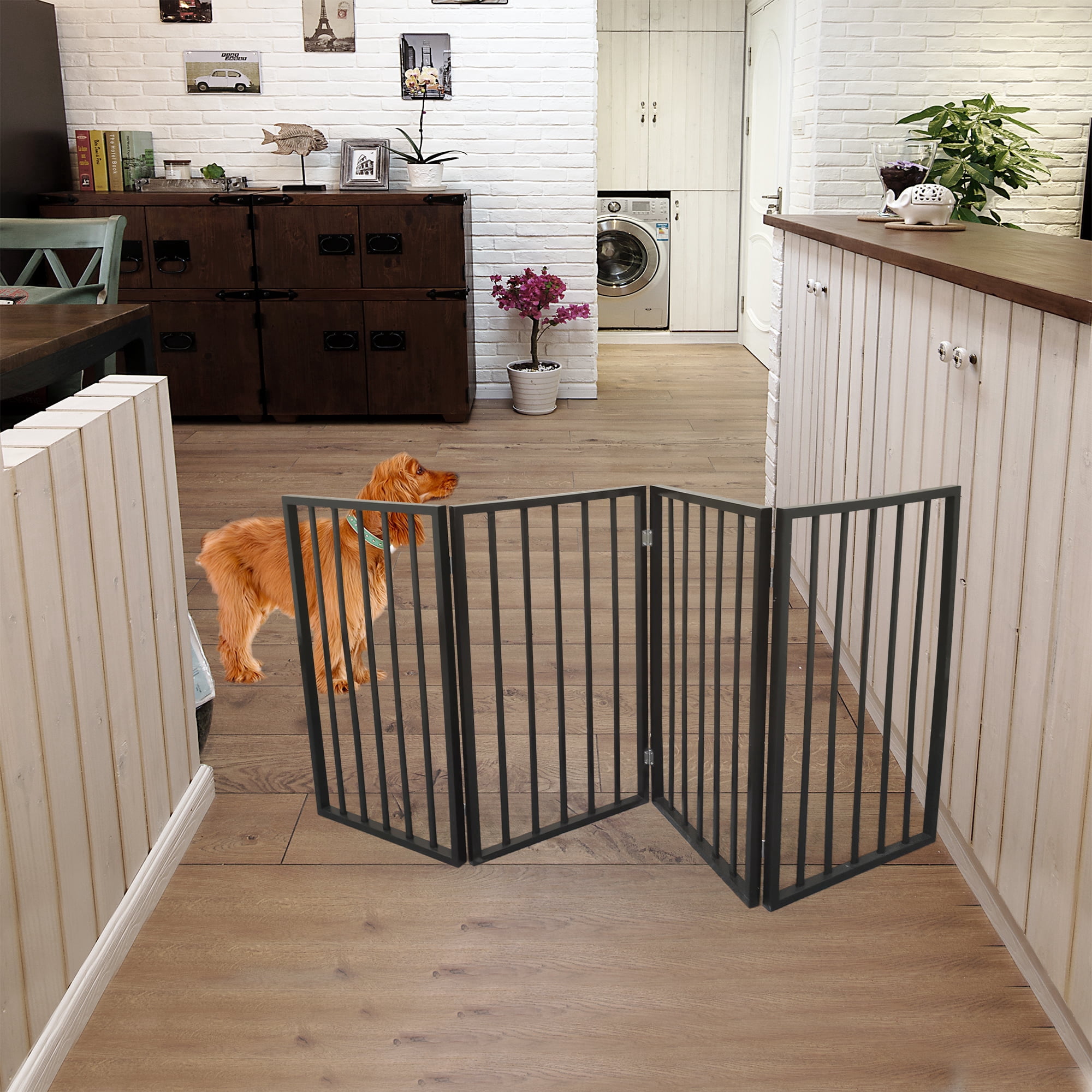 ZephyPaws 73" Baby Gate Extra Wide ,Easy Walk Thru Auto Close Metal Dog Gate for Stair,Doorway,Black