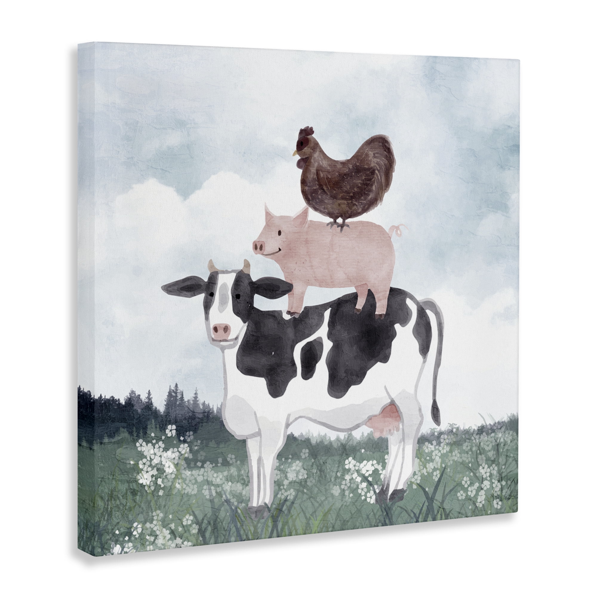 Stupell Industries Muted Stacked Farm Animals Canvas Wall Art, design by Kim Allen
