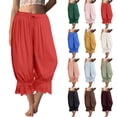 thumbnail image 2 of Yungyresw Women's Casual Bloomer Pants Ruffled Lace Trim Drawstring Lounge Pants Wide Leg Harem Pants Women With Pockets Royal Blue M, 2 of 6