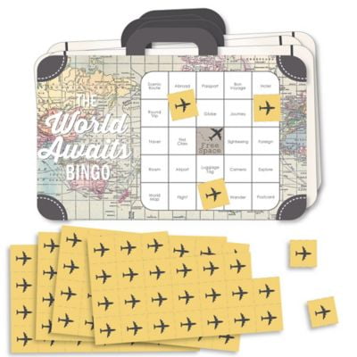 World Awaits - Bingo Cards and Markers - Travel Themed Party Shaped Bingo Game - Set of (Best Way To Travel The World)