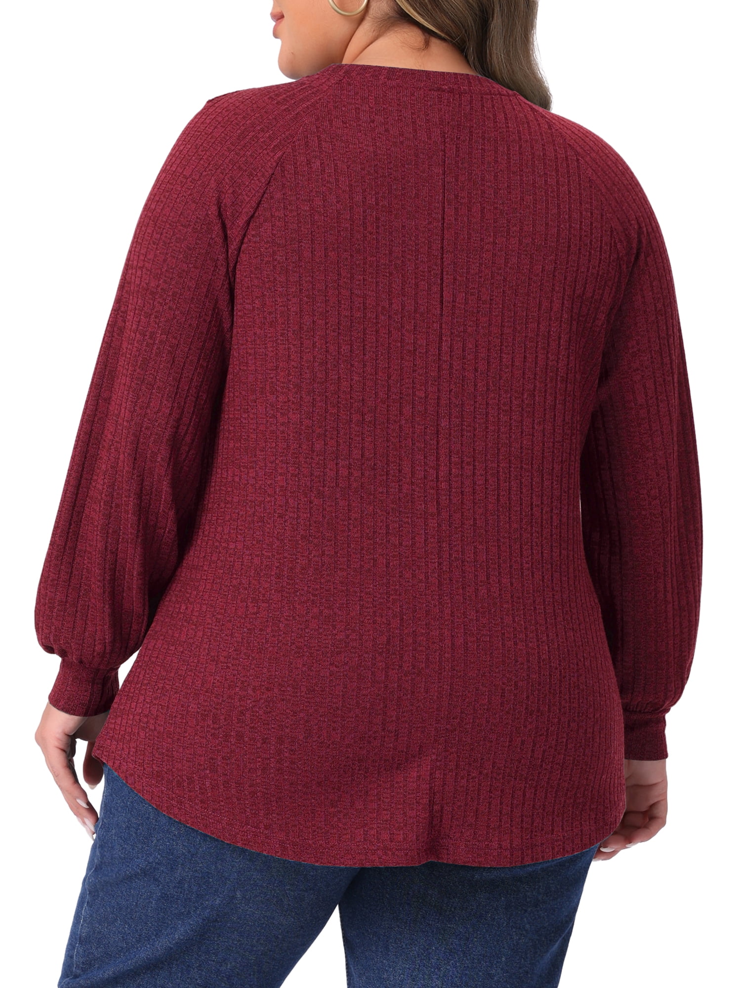 DARING DIVA Women's Plus Tops Crew Neck Button Decor Pullover Blouses 3X Burgundy