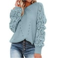 thumbnail image 2 of Zpanxa Women Casual Fashion Solid Hollow Out Pullover Long Sleeve Round-Neck Sweater Blue M, 2 of 8