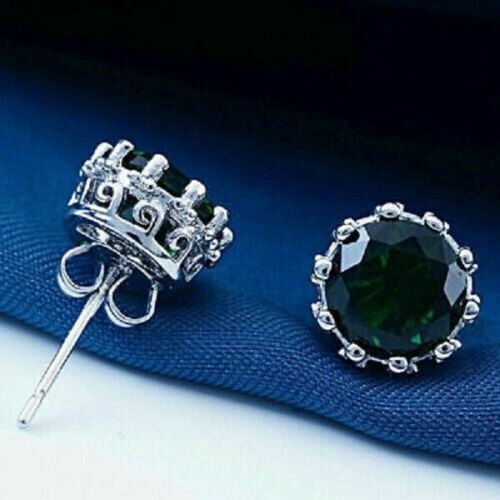 4Ct Round Cut Lab Created Green Emerald Push Back Stud Earrings 14K White Gold Plated Silver