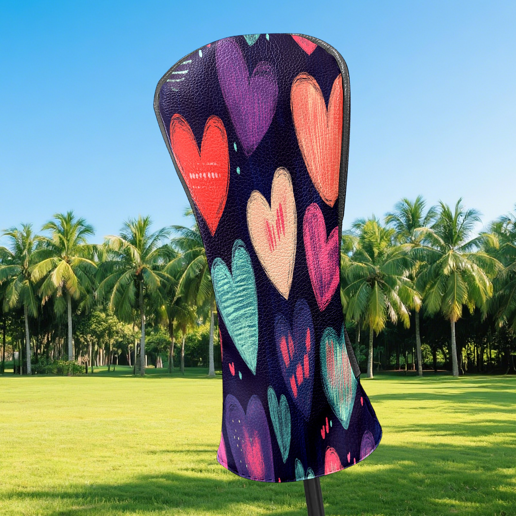 Golf Club Covers PU Leather Waterproof Head Covers for Fairway Woods Hybrids Graffiti Heart Pattern