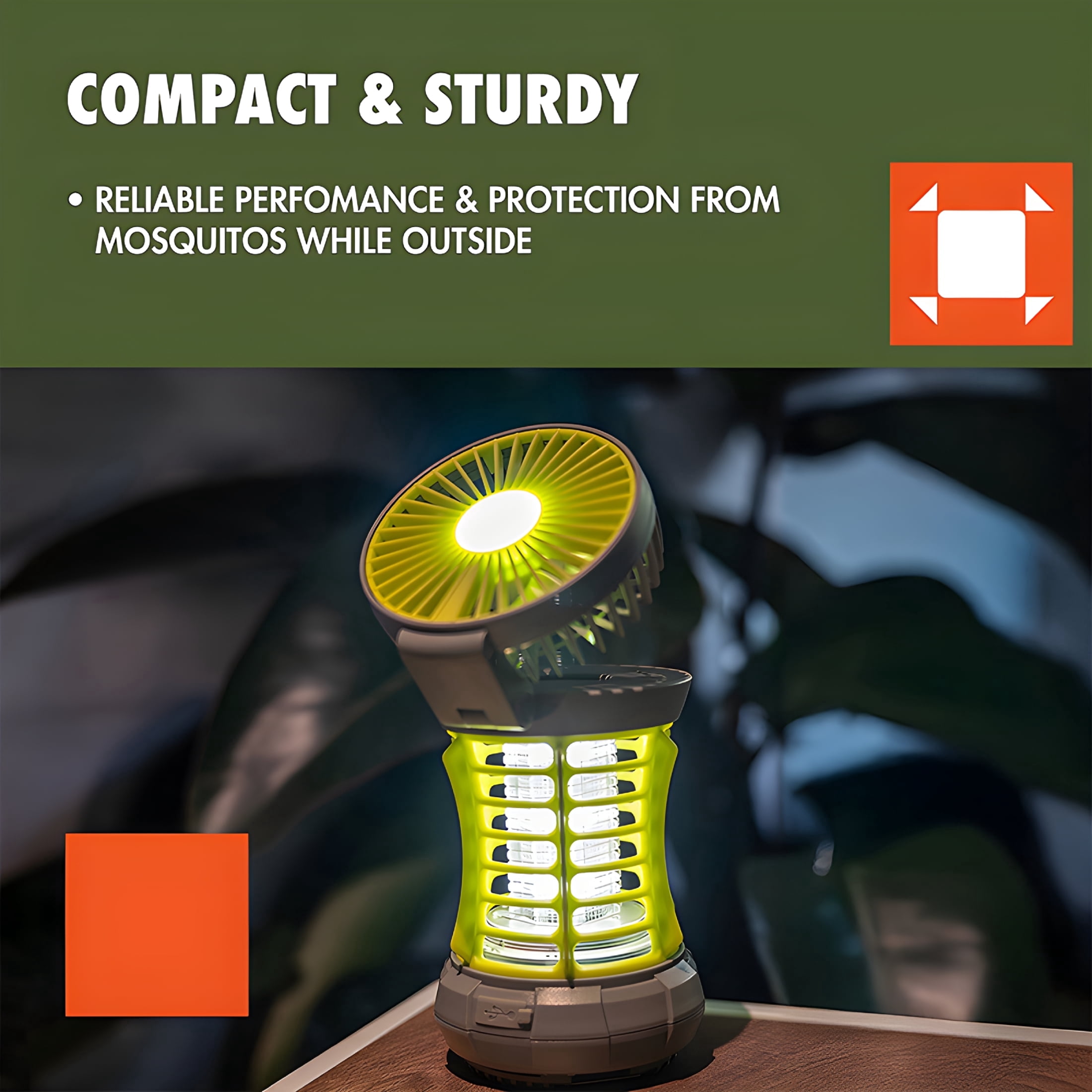 HIBIBUD 2026 New Bug Zapper,Yellow,2-In-1 Fan & Led Light,Outdoor Use,Electronic 5V,Rechargeable Bug Zapper for Patio, Garden, Camping, Backyard Outdoor