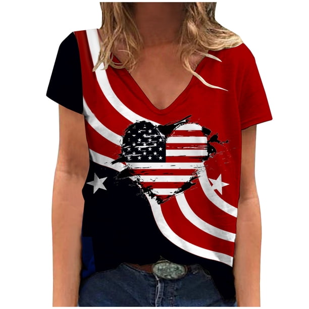 Moda para mujer Tops Printe Casual Loose Fit Camisetas Blusa Estampado con cuello en V Camisa Pompotops hkajfhjk465397