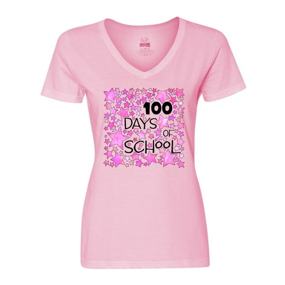 Inktastic 100 Days of School Stars in Pink Women's V-Neck T-Shirt