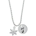 thumbnail image 1 of Delight Jewelry White Snowflake with Clear Crystal Silvertone Script Initial Disc - T - Charm Necklace, 20"+3", 1 of 4