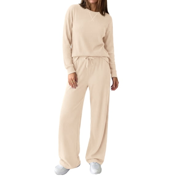 PRETTYGARDEN Sweatsuits Women 2 Piece Airport Travel Outfits | Ribbed Knit Lounge Sets, Casual Athleisure Wear, Matching Long Sleeve Shirts & Wide Leg Pants Pockets, Fall Winter Clothes