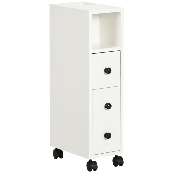 kleankin Slim Bathroom Cabinet, Bathroom Storage Cabinet with Wheels