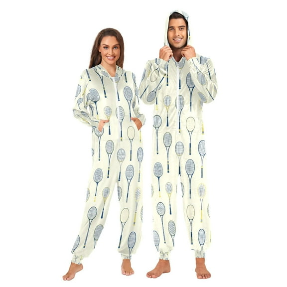 Adult Christmas Onesie Tennis Adult Zipper One-Piece Pajamas Unisex Pajamas with Pockets