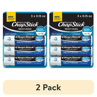 (2 pack) ChapStick Lip Moisturizer and Skin Protectant Lip Balm Tube, Original Flavor, Sunscreen, SPF 15, 0.15 oz, 3 Pack