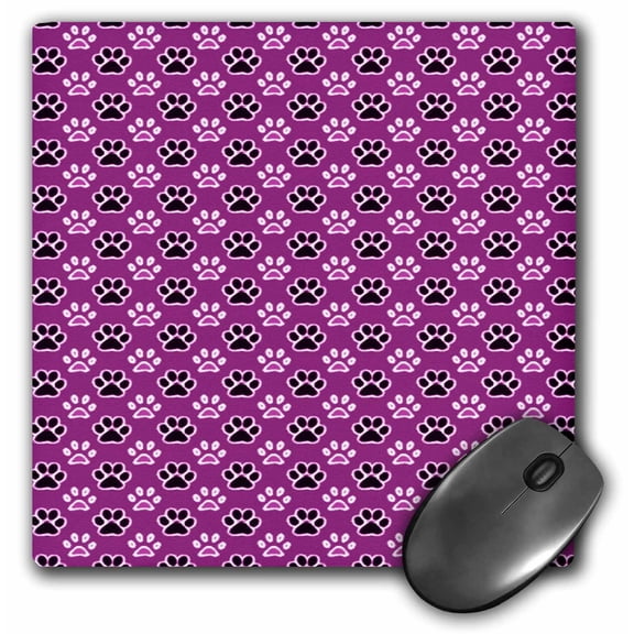 3dRose, Cute Purple and Black Paw Prints Pattern, MousePad
