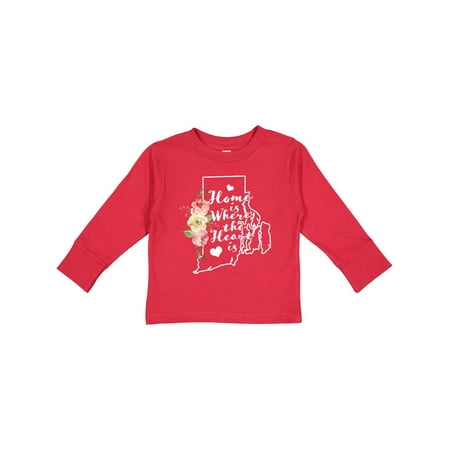 

Inktastic Rhode Island Home is Where The Heart is with Watercolor Floral Gift Toddler Toddler Girl Long Sleeve T-Shirt
