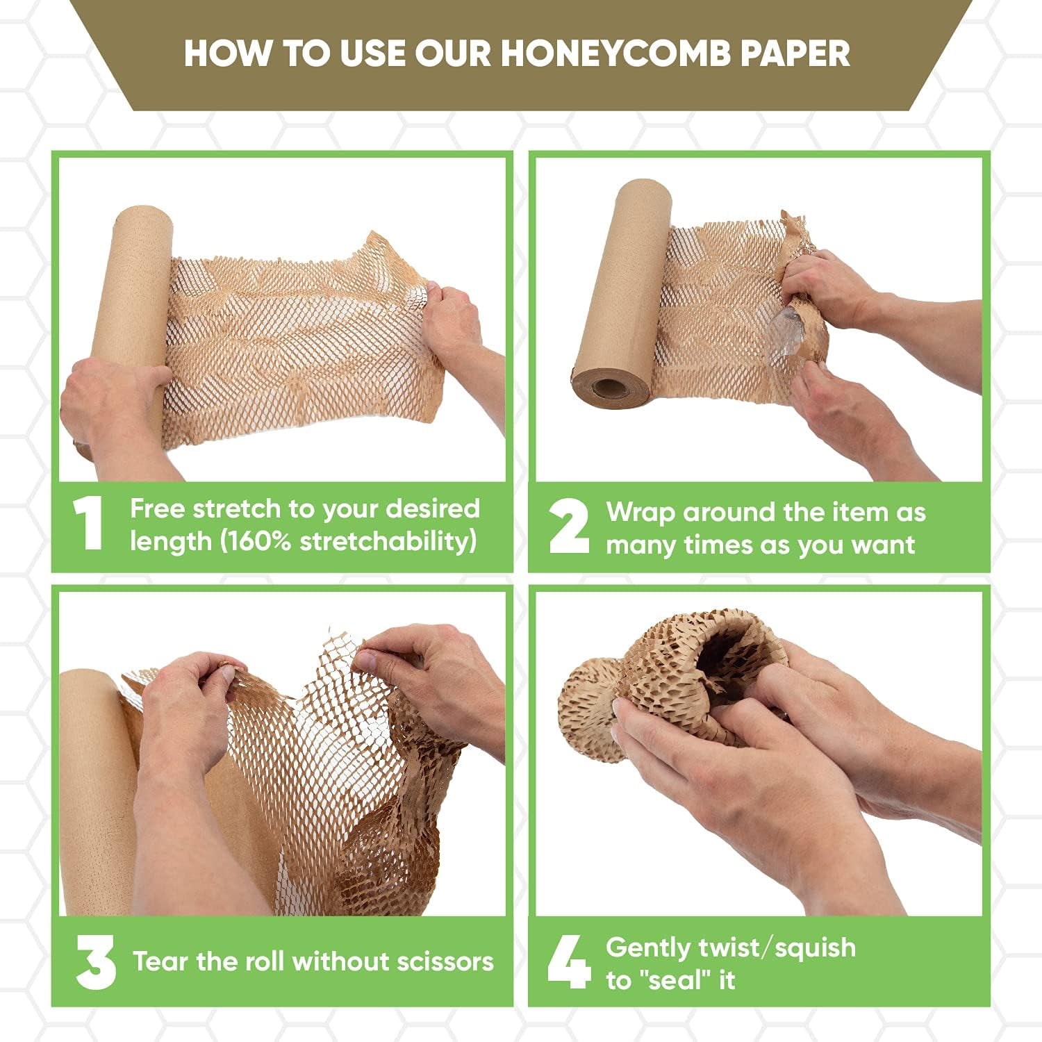 ecoducer 12”x200’ Honeycomb Packing Paper for Moving plus Fragile Stickers and Jute Twine. Eco Friendly Packing Materials Alternative to Bubble Plastic Packing Wrap. Kraft Paper Packaging Roll