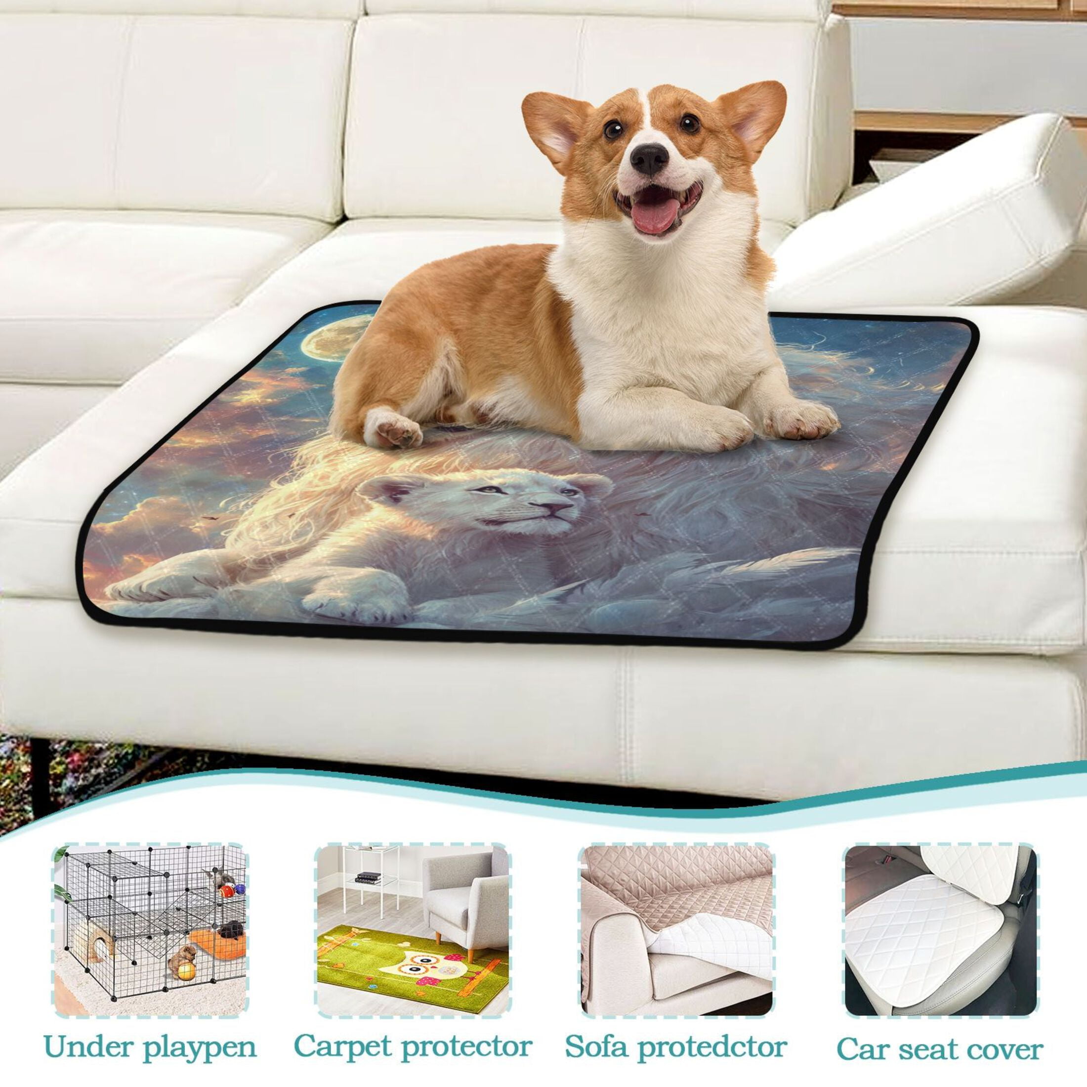 Qxltty White Maned Lions Cat litter Pads Pet Set of 2 Diaper Mats Center Anti-leakage Layer Absorbent Soft and Comfortable