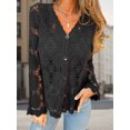 thumbnail image 6 of LMLYSoH Women's Knit Lace Cardigan Fashionable Solid Color Long Sleeve V Neck Button Down Ruffle Sweater, 6 of 9