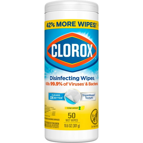 Clorox Disinfecting Wipes, Bleach Free Cleaning Wipes, Crisp Lemon, 50 Ct