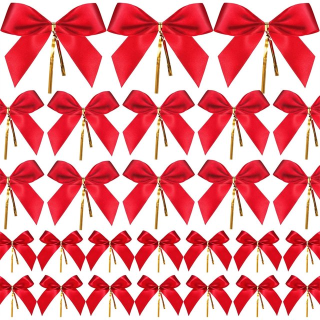 TRIANU 48 Packs Christmas Red Bow Ribbon Outdoor Bow for Christmas Tree