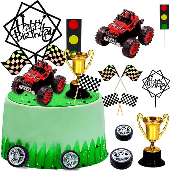 Racing Car Cake Decorations 38pcs Racing Car Cake Topper Birthday Cake Decoration for Boy's Kids Racing Car Theme Birthday Supplies Party Favors