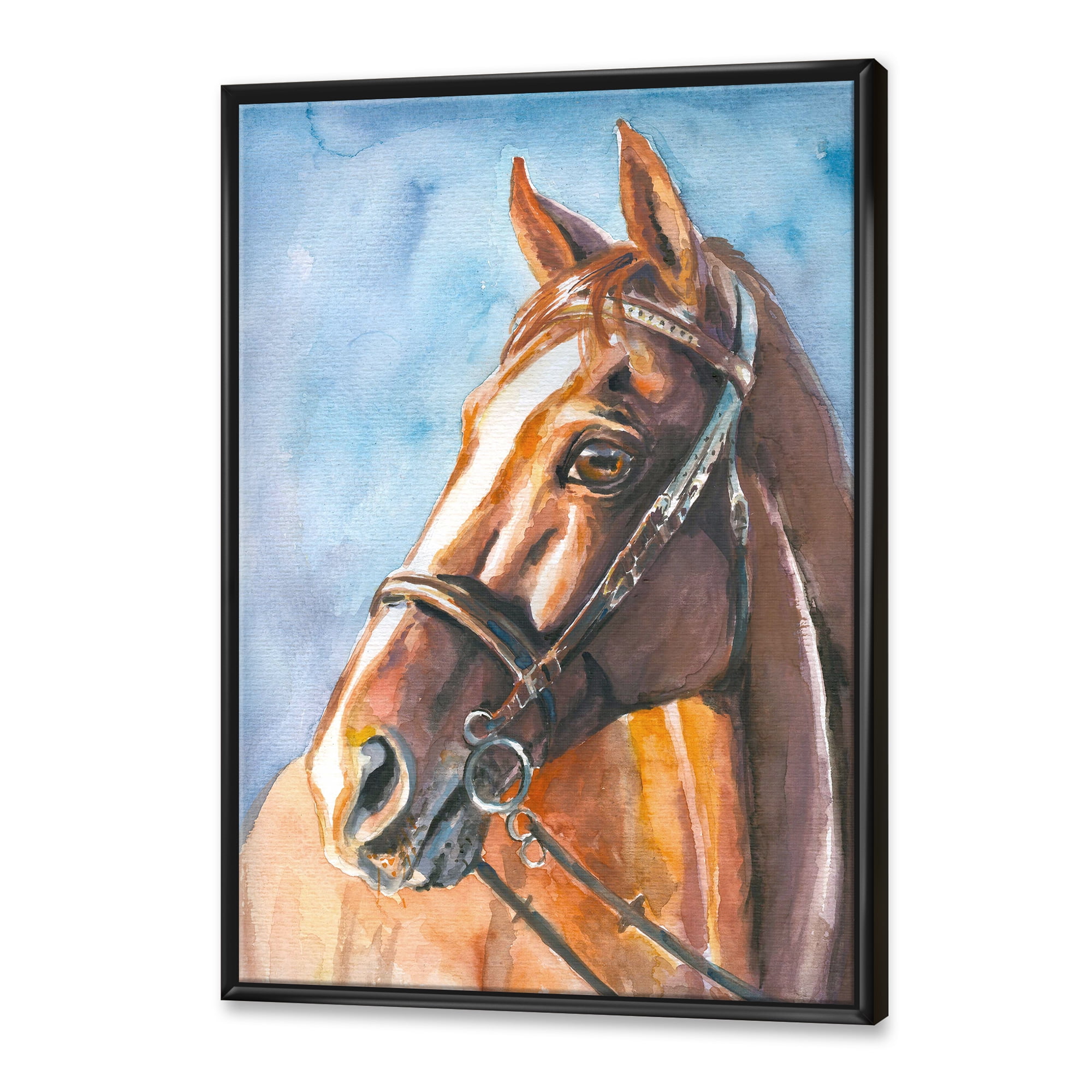 Designart 'Close Up Portrait of A Brown Horse' Farmhouse Framed Canvas Wall Art Print