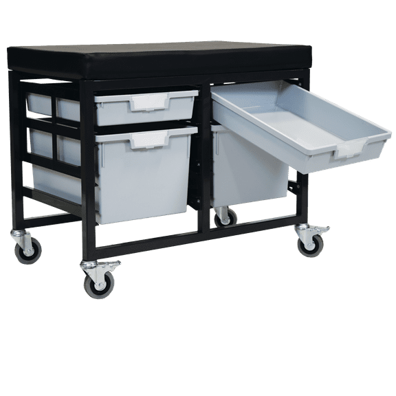 StorBenchSeat w/Cushioned Seat and 4 Storsystem Trays and Bins-Gray