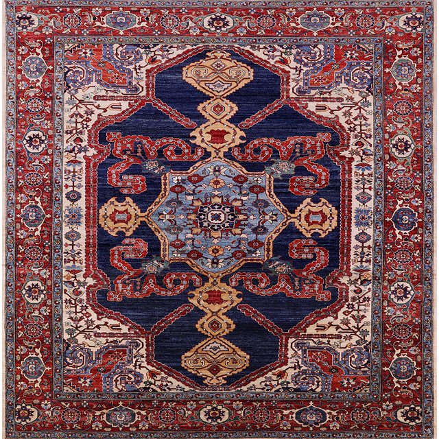 Ahgly Company Tapis Carrés d'Intérieur du Milieu du Siècle Moderne Rouge Profond Zone Orientale, 6' Carré