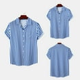 thumbnail image 2 of BLVB Button down Shirts for Men Stripe Lapel Short Sleeve Tops Casual Summer Beach Vacation Tees, 2 of 9