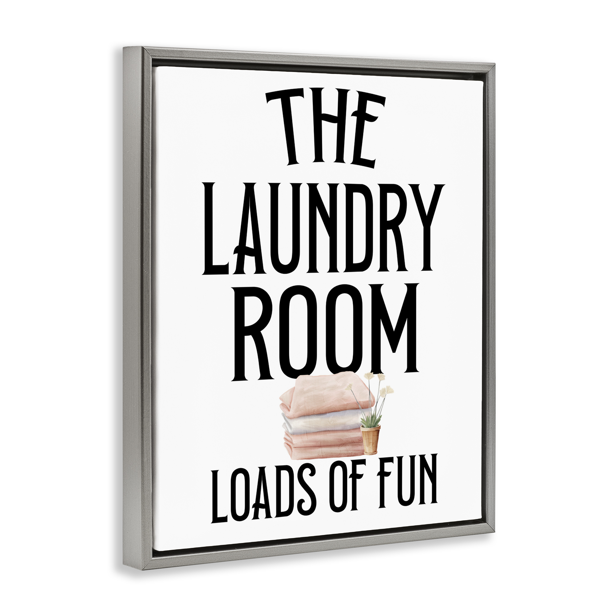 Laundry Room Fun Minimal Gray Framed Floater Canvas Wall Art, design by Kim Allen